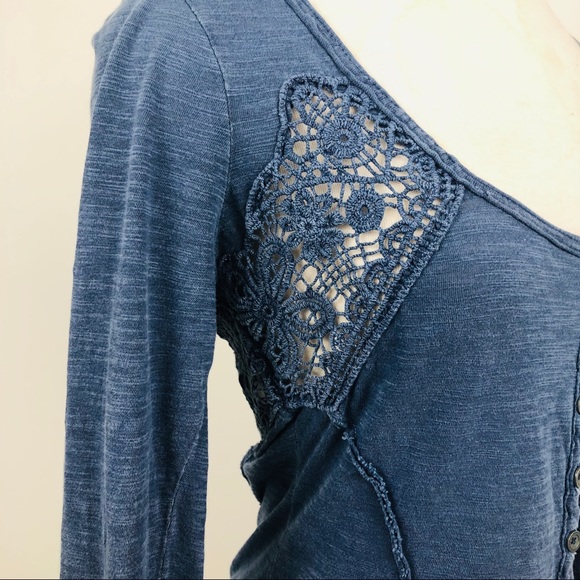[Free People] Blue Keepsake Slub Henley - Picture 4 of 8